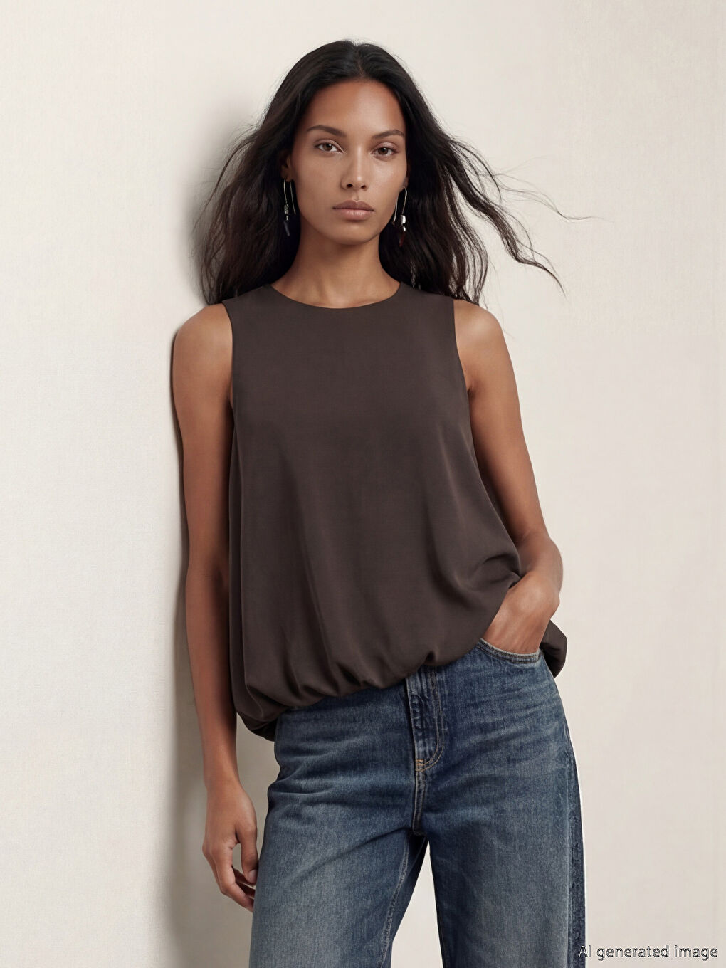 Kahverengi Bisiklet Yaka Büzgülü Bluz