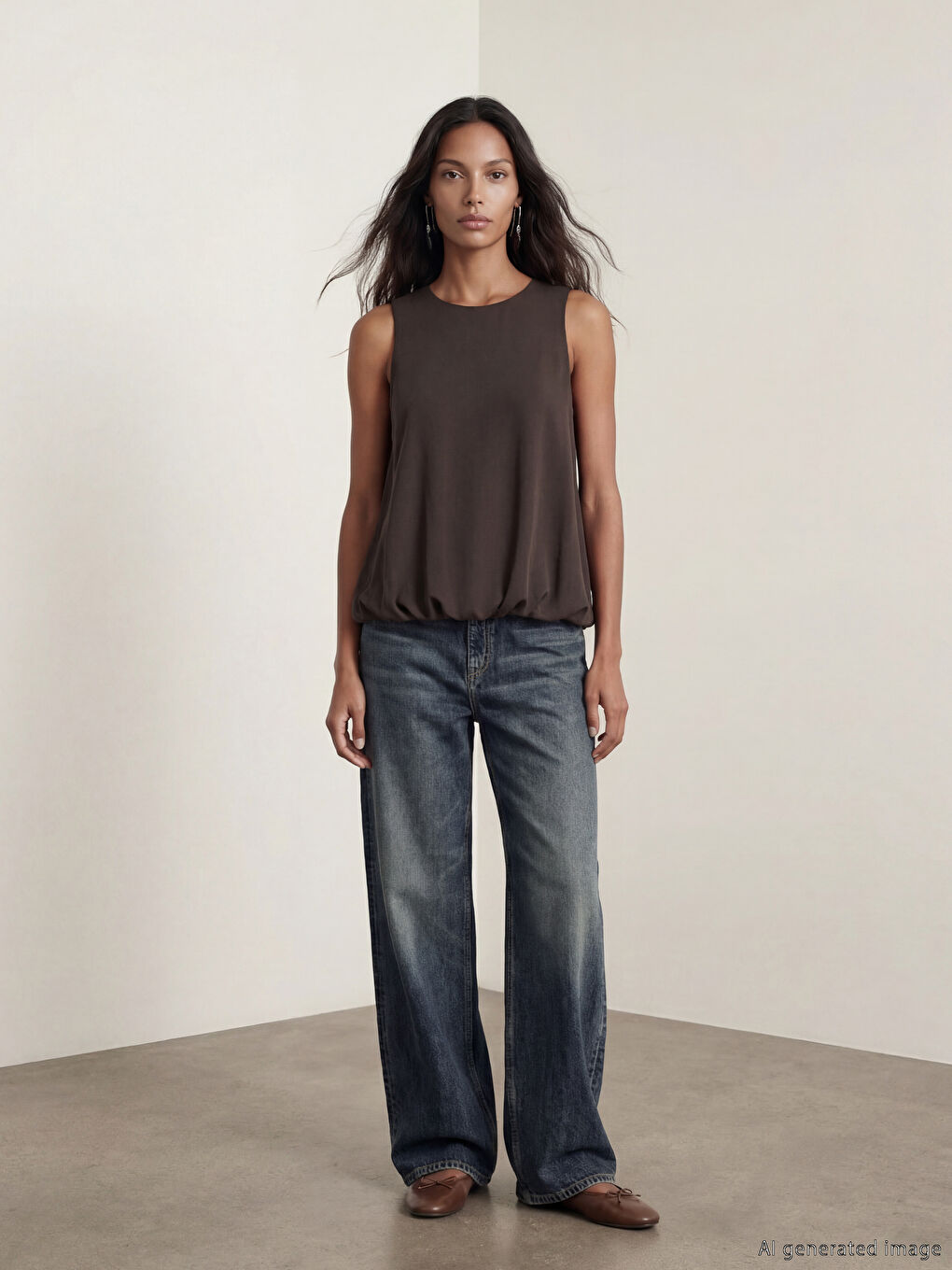 Kahverengi Bisiklet Yaka Büzgülü Bluz-1