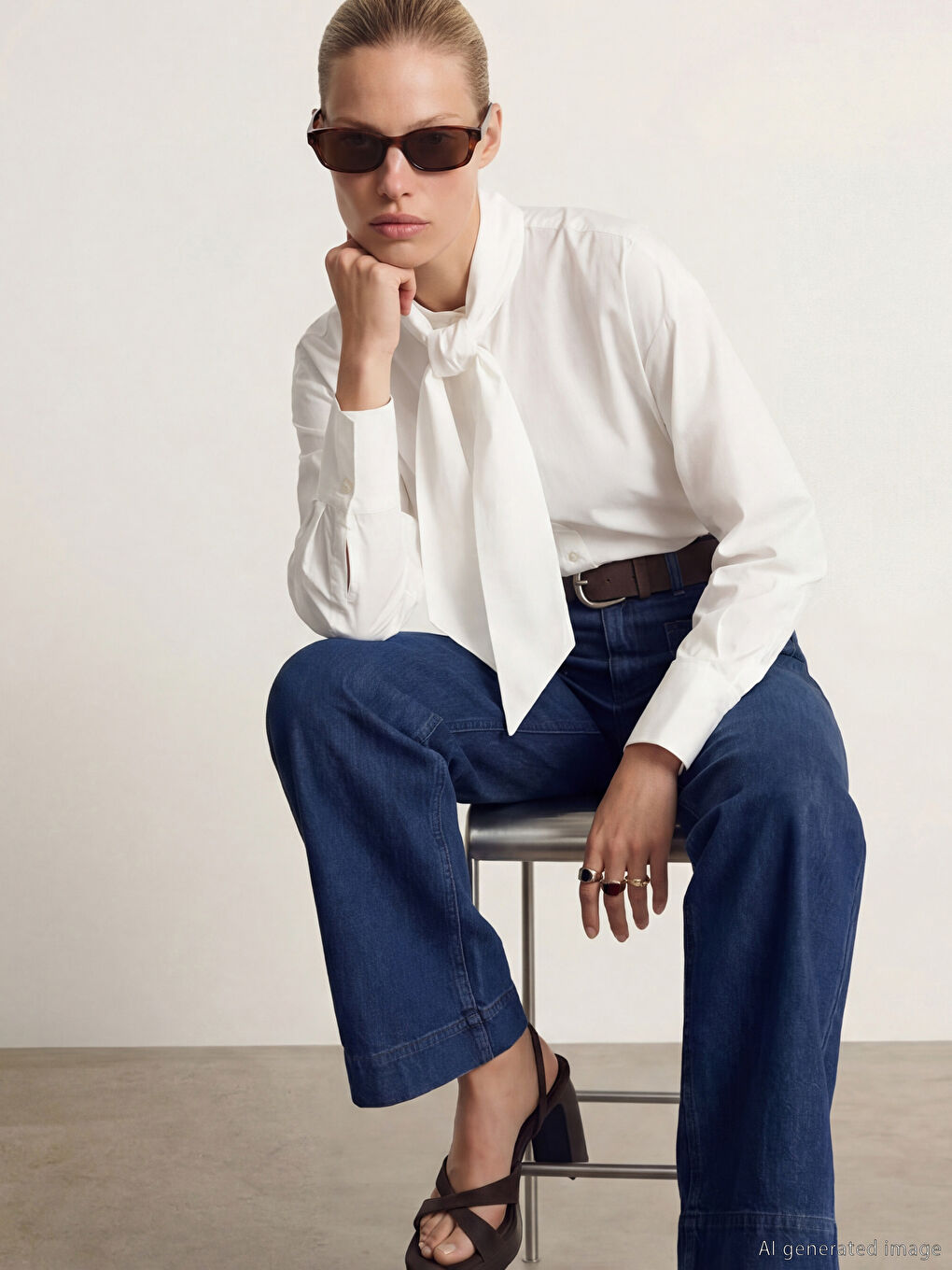 Beyaz Bağlamalı Fular Yaka Poplin Kadın Gömlek