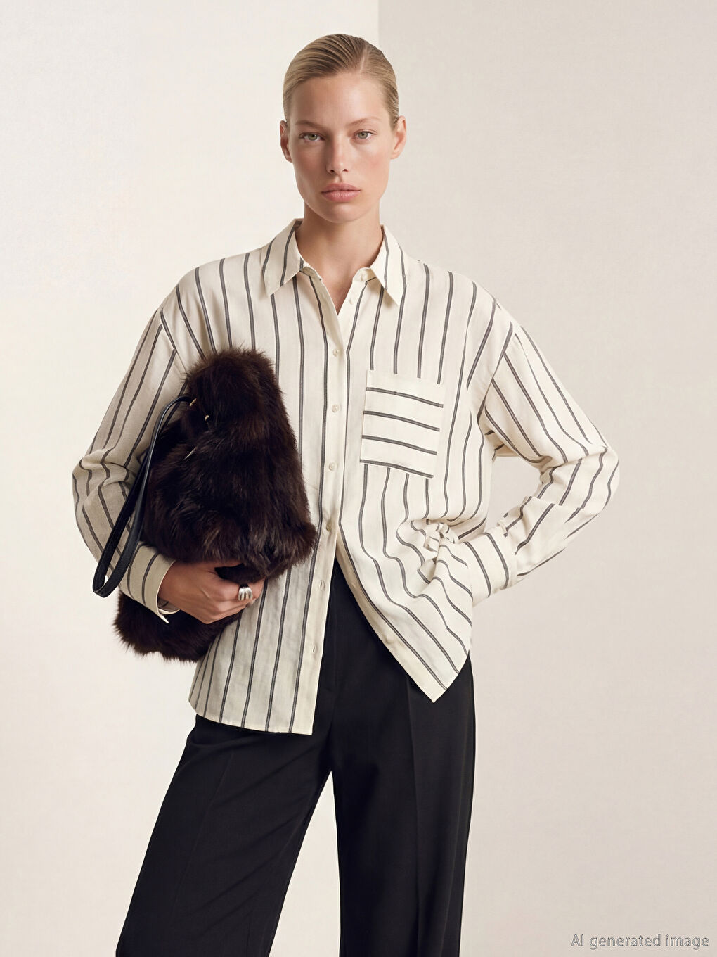 Siyah Çizgili Poplin Kadın Gömlek