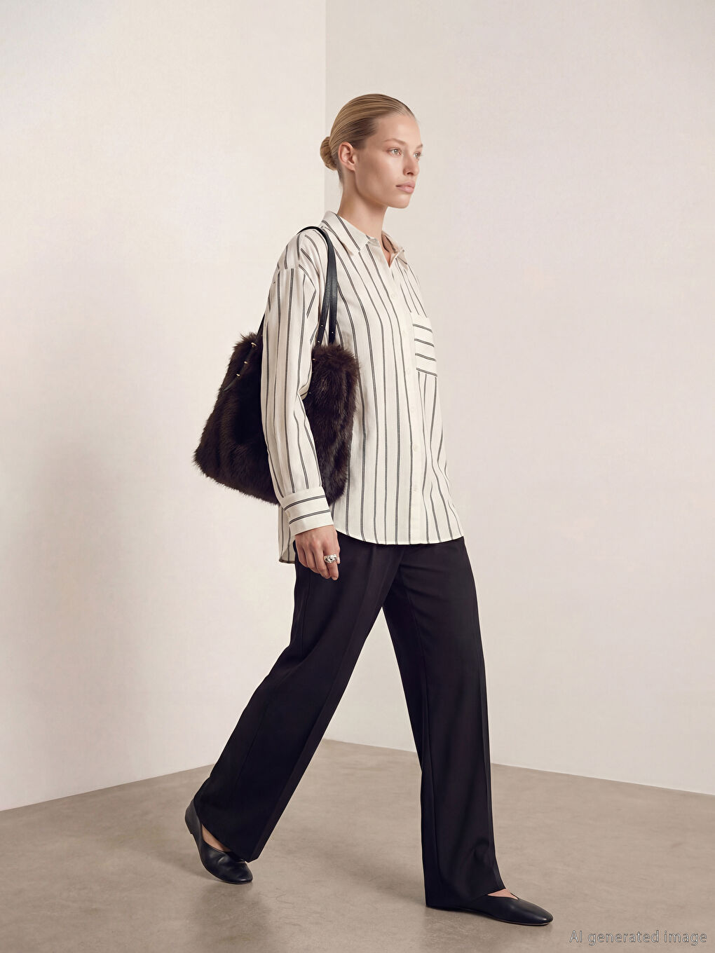 Siyah Çizgili Poplin Kadın Gömlek-1