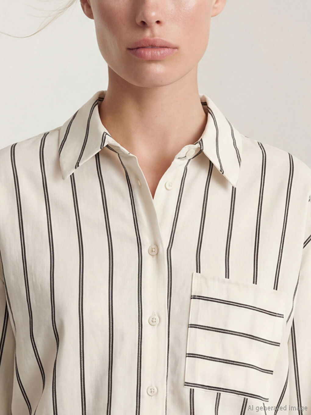 Siyah Çizgili Poplin Kadın Gömlek-2