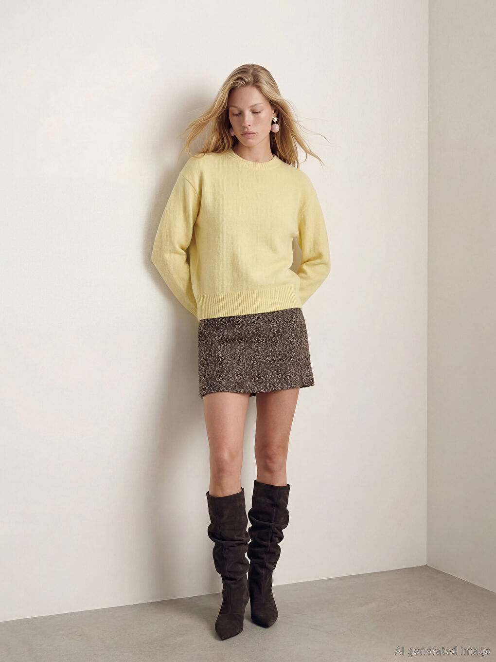 Kahverengi Beli Fermuarlı Desenli Tüvit Mini Etek