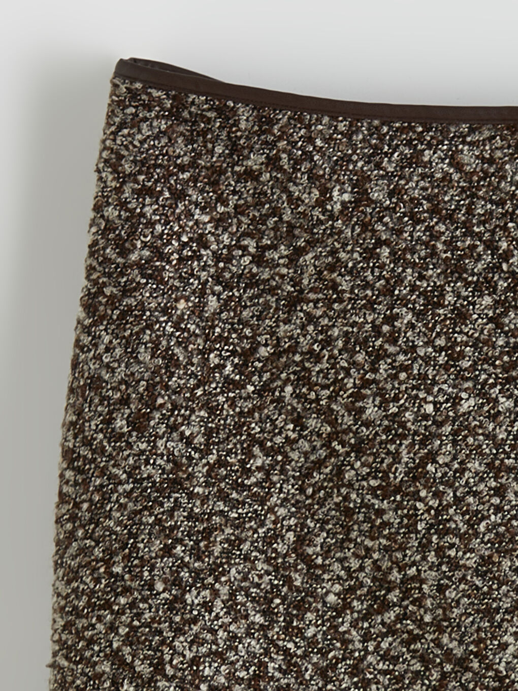 Kahverengi Beli Fermuarlı Desenli Tüvit Mini Etek-1