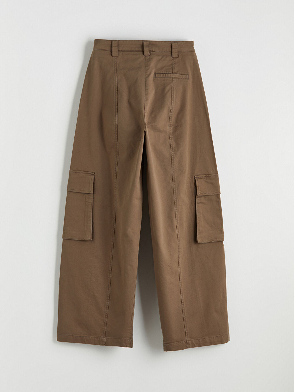 Kahverengi Yüksek Bel Geniş Paça Kadın Kargo Pantolon-4