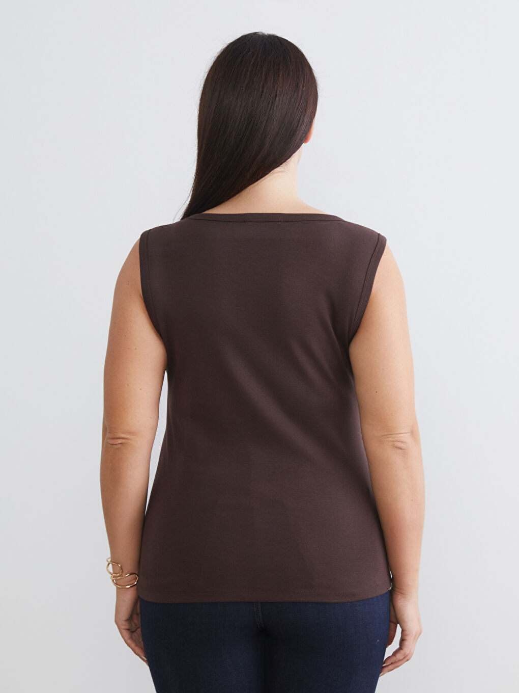 Bej Büyük Beden V Yaka Kadın Atlet 2'li-7