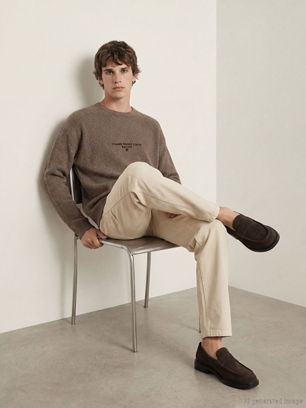 Bej Bisiklet Yaka Erkek Triko Kazak