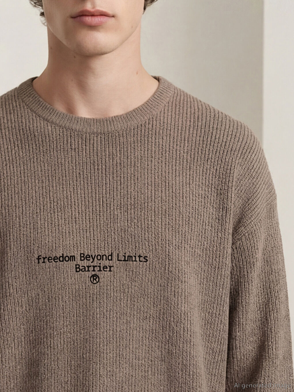 Bej Bisiklet Yaka Erkek Triko Kazak-2