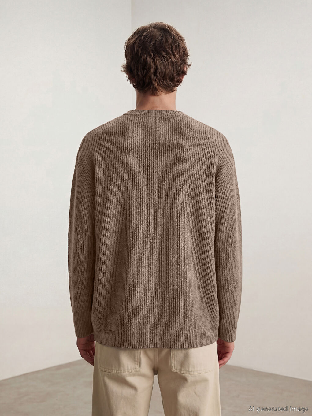 Bej Bisiklet Yaka Erkek Triko Kazak-3