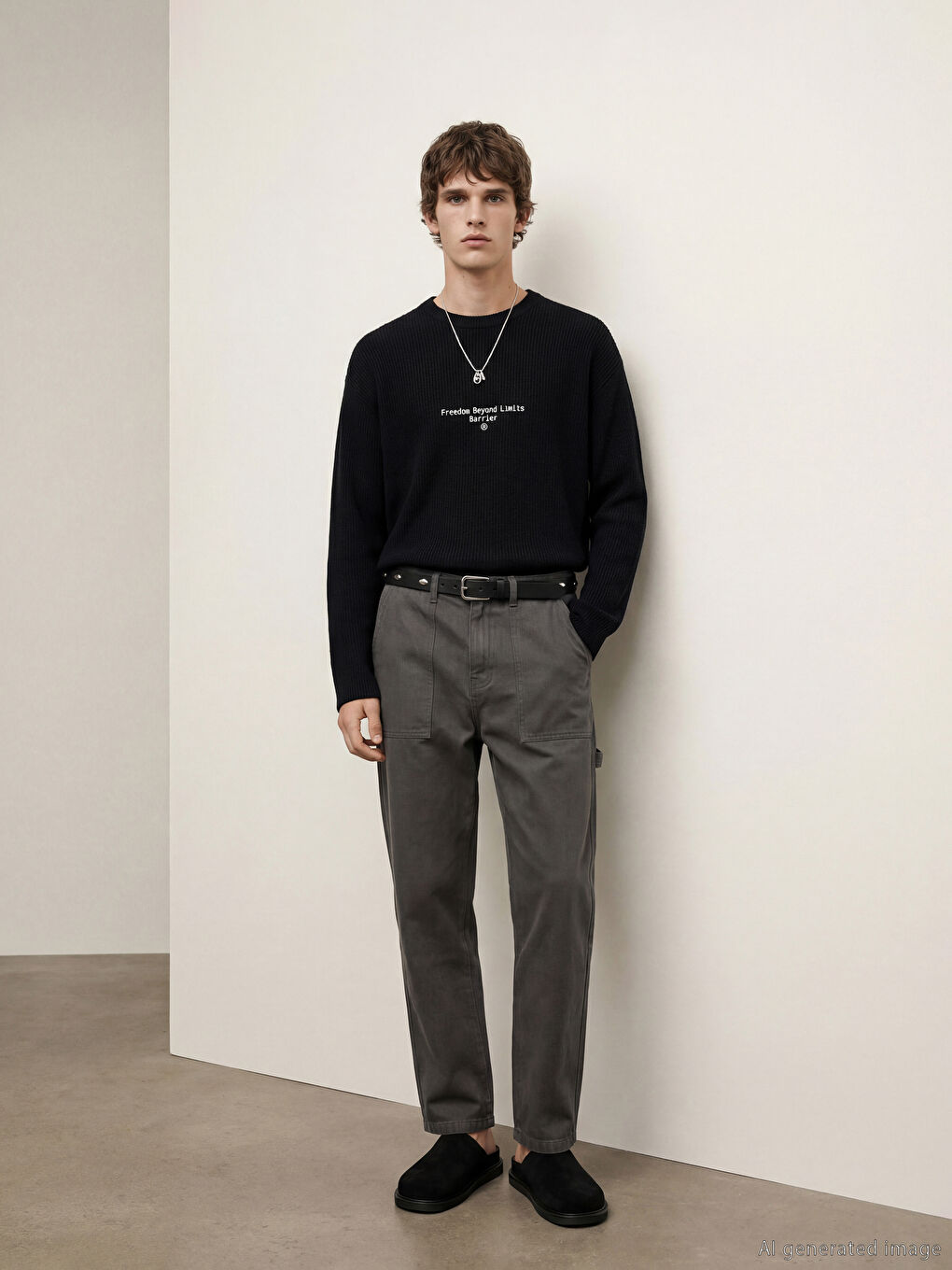 Siyah Bisiklet Yaka Erkek Triko Kazak-1