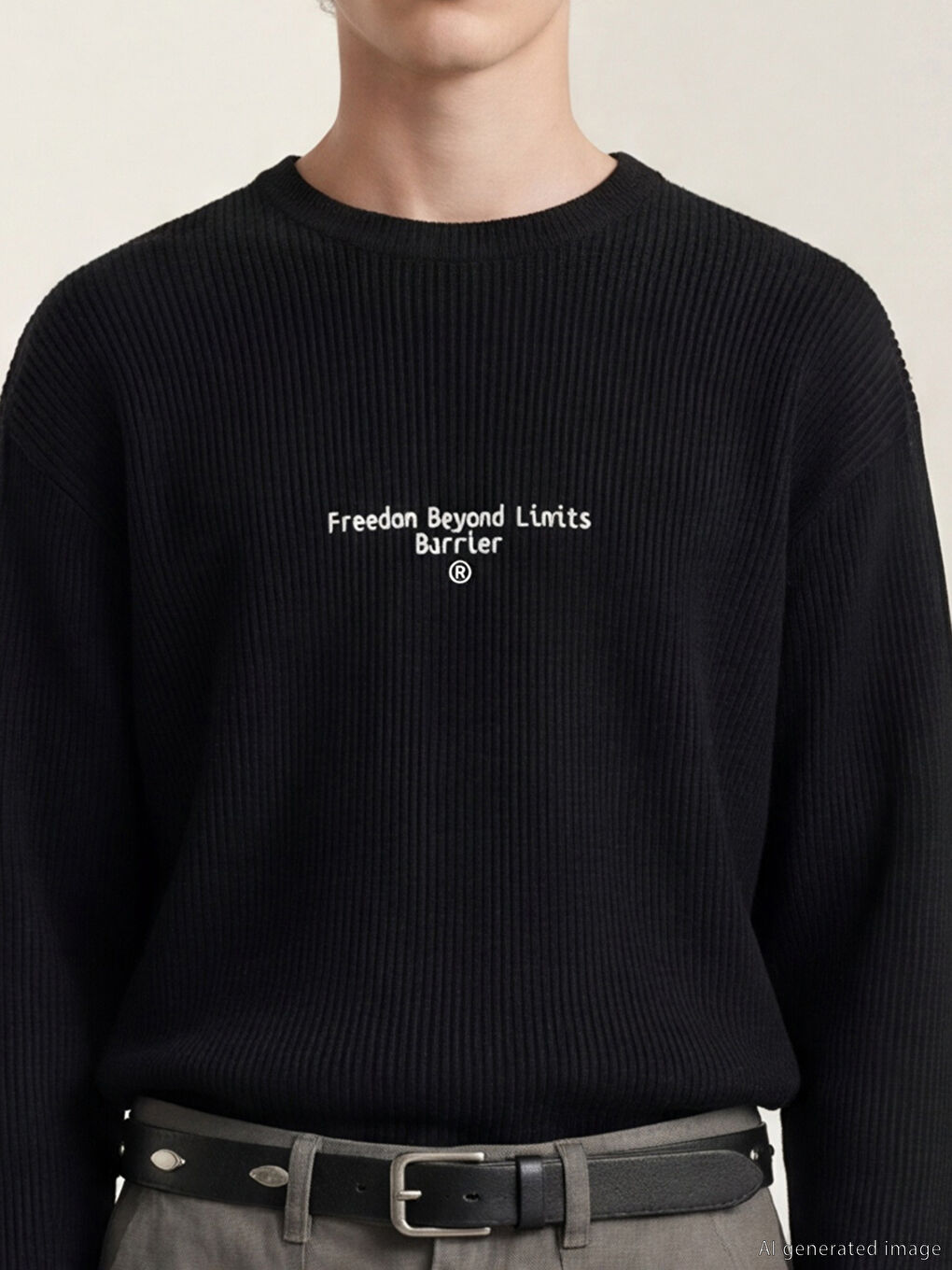 Siyah Bisiklet Yaka Erkek Triko Kazak-2