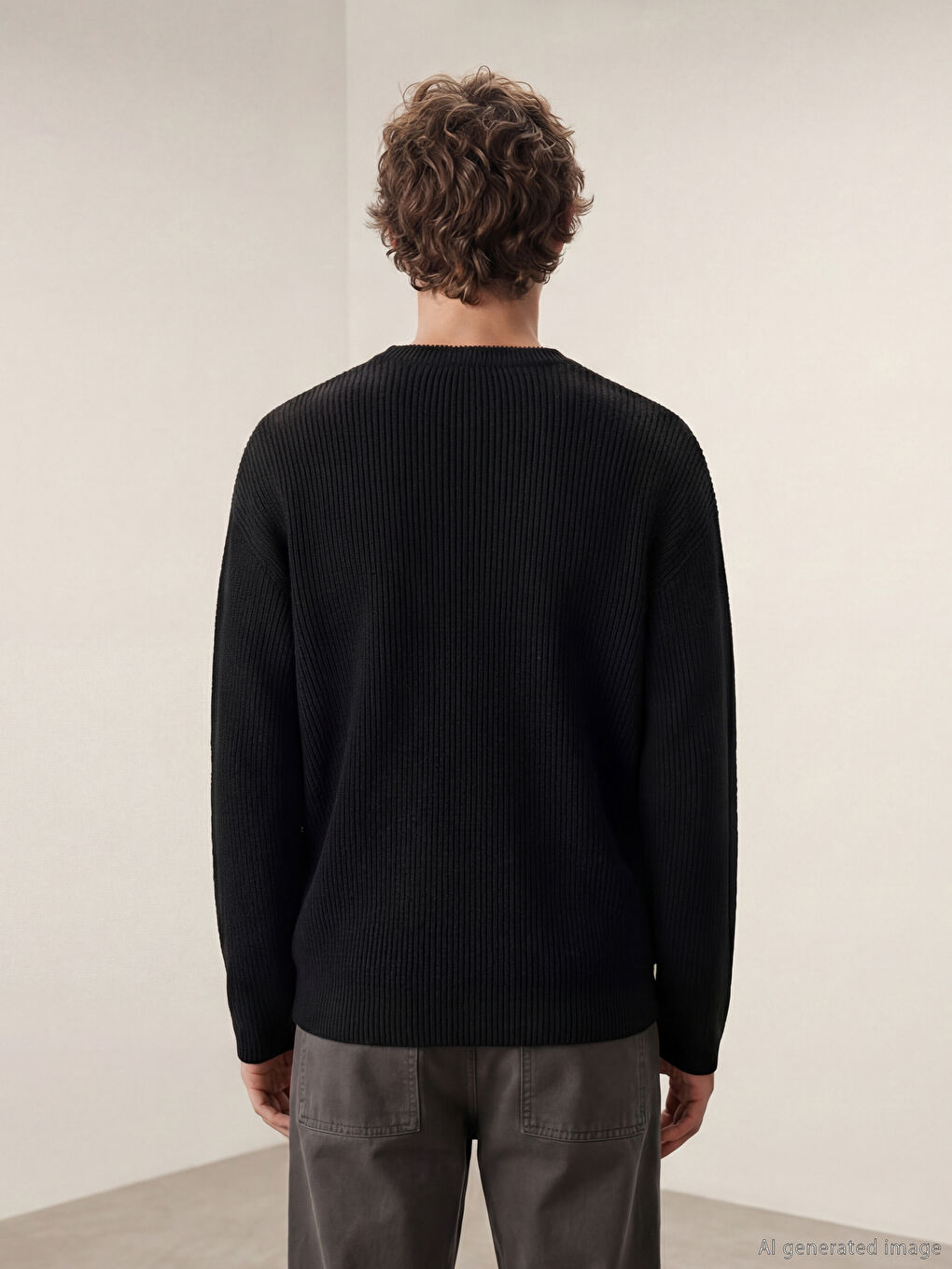 Siyah Bisiklet Yaka Erkek Triko Kazak-3