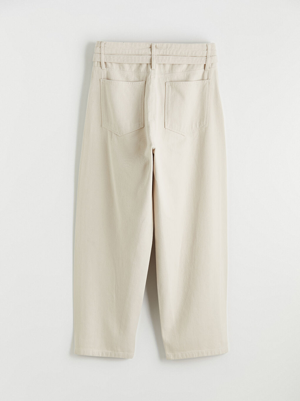 Ekru Loose Fit Kemerli Erkek Pantolon-2