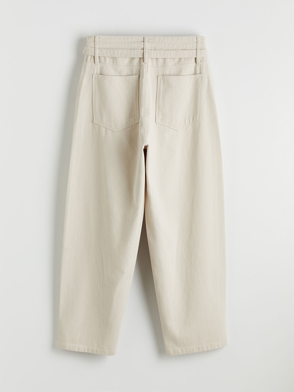 Ekru Loose Fit Kemerli Erkek Pantolon-3