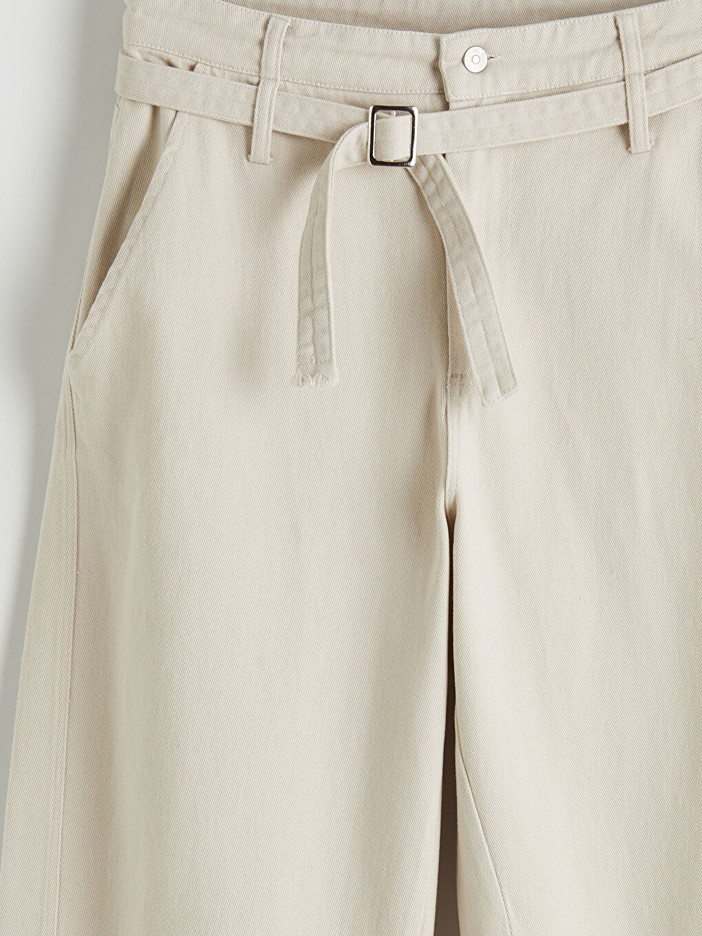 Ekru Loose Fit Kemerli Erkek Pantolon-4