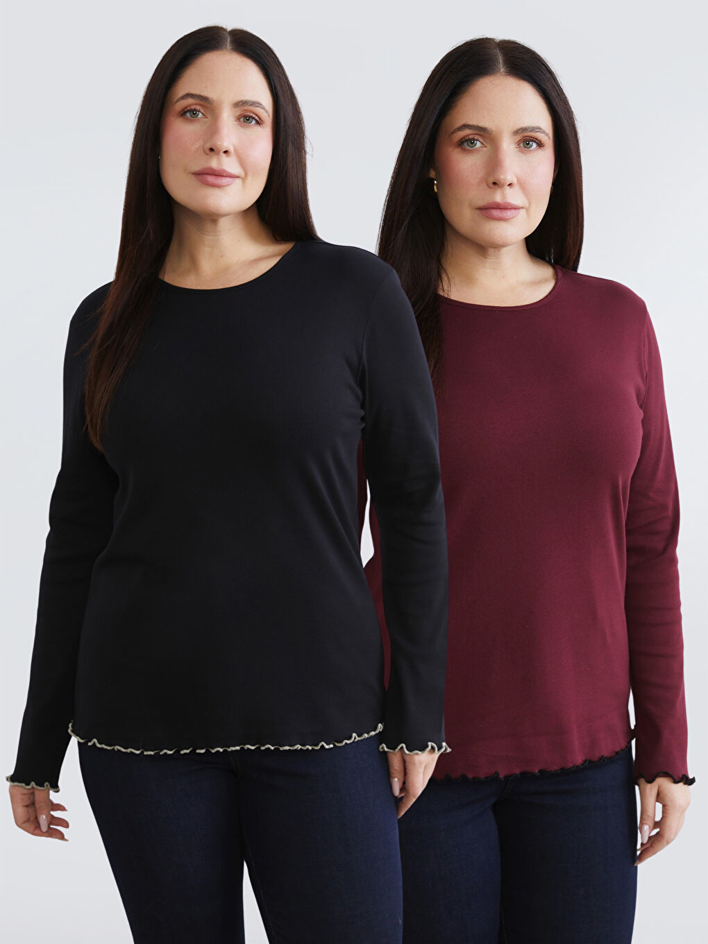 Bordo Büyük Beden Bisiklet Yaka Kadın Body 2'li