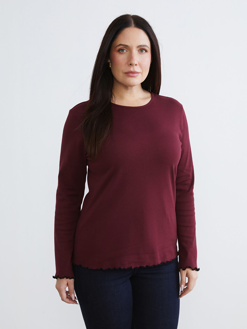 Bordo Büyük Beden Bisiklet Yaka Kadın Body 2'li-1