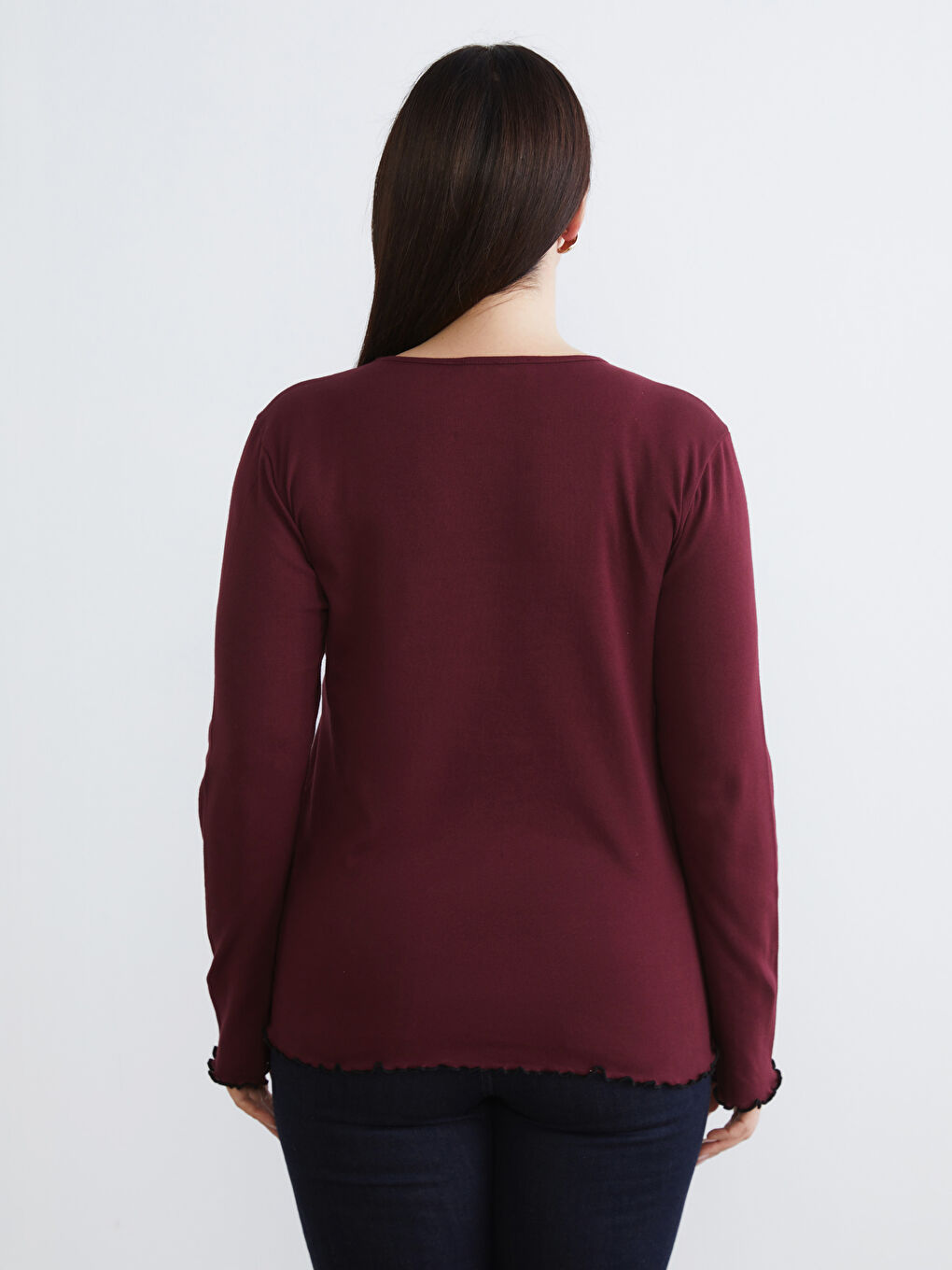 Bordo Büyük Beden Bisiklet Yaka Kadın Body 2'li-7