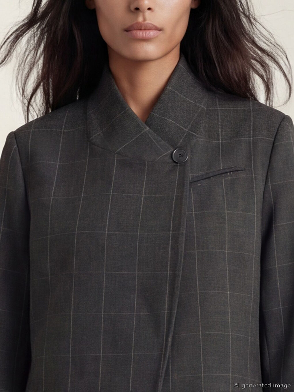 Lacivert Dik Yaka Ekose Kadın Blazer Ceket-2