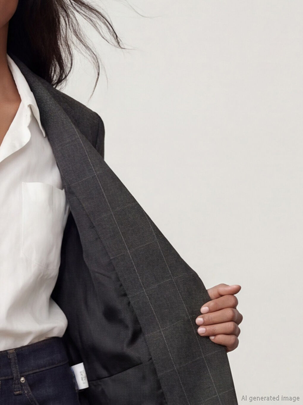 Lacivert Dik Yaka Ekose Kadın Blazer Ceket-3