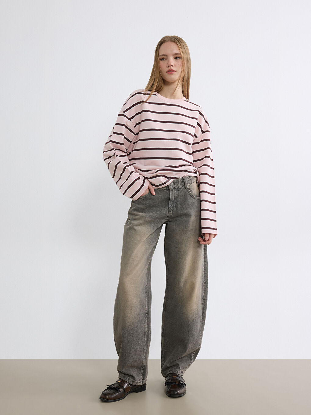 Kahverengi Balloon Fit Kadın Jean Pantolon