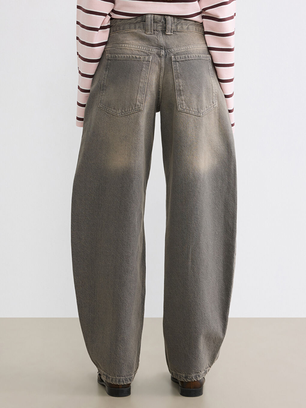 Kahverengi Balloon Fit Kadın Jean Pantolon-3