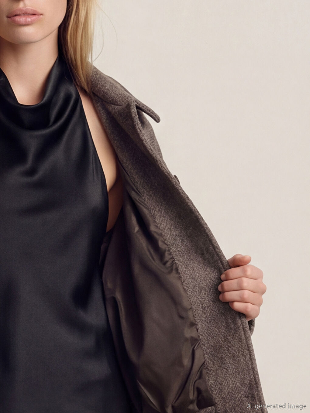 Kahverengi Şal Yaka Oversize Kadın Kaşe Kaban-2