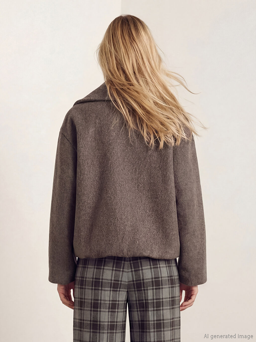 Kahverengi Şal Yaka Oversize Kadın Kaşe Kaban-3