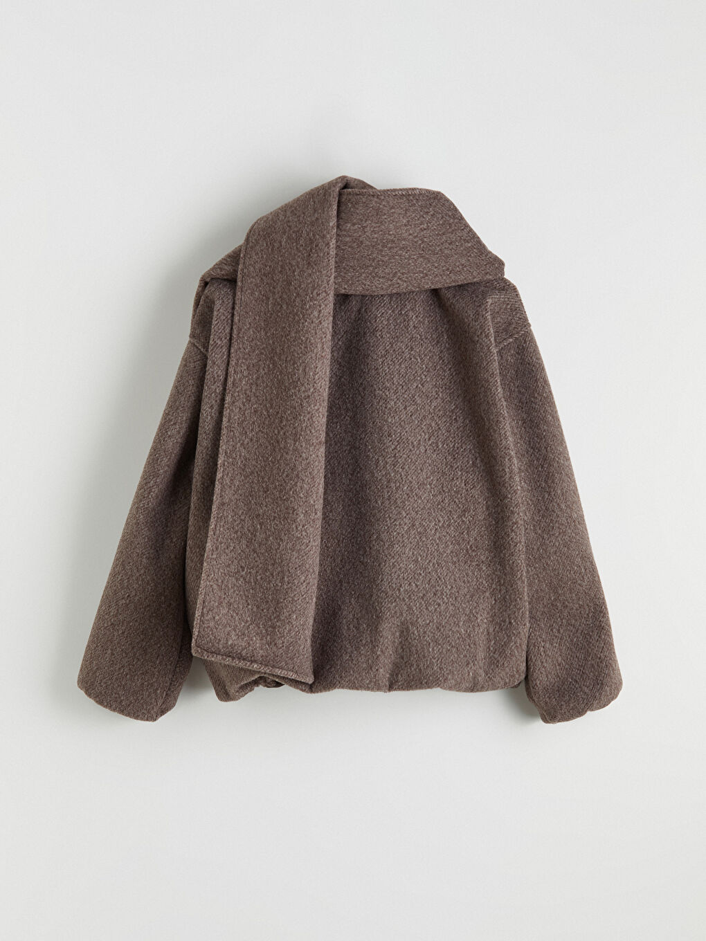 Kahverengi Şal Yaka Oversize Kadın Kaşe Kaban-5