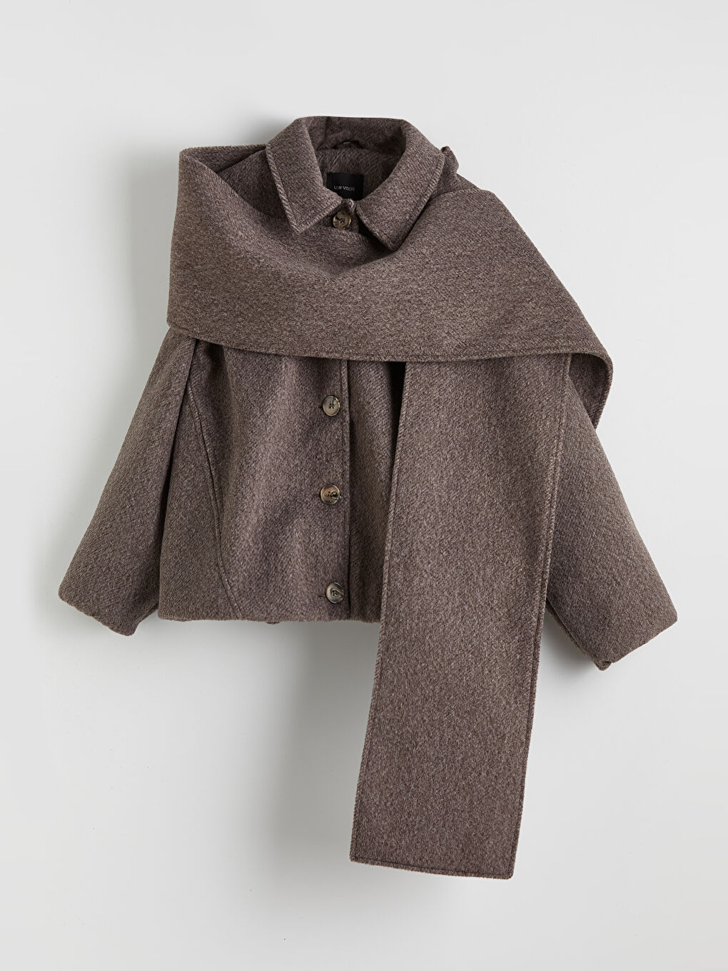 Kahverengi Şal Yaka Oversize Kadın Kaşe Kaban-4