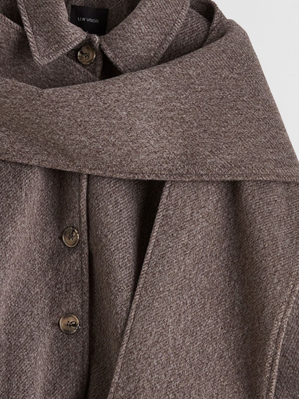 Kahverengi Şal Yaka Oversize Kadın Kaşe Kaban-6