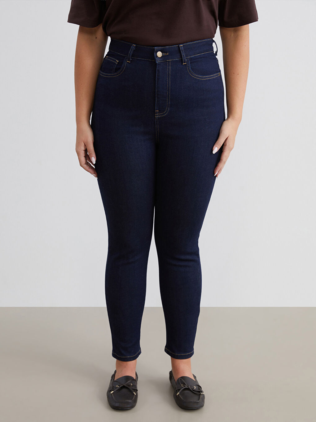 Lacivert Yüksek Bel Skinny Fit Kadın Jean Pantolon-1