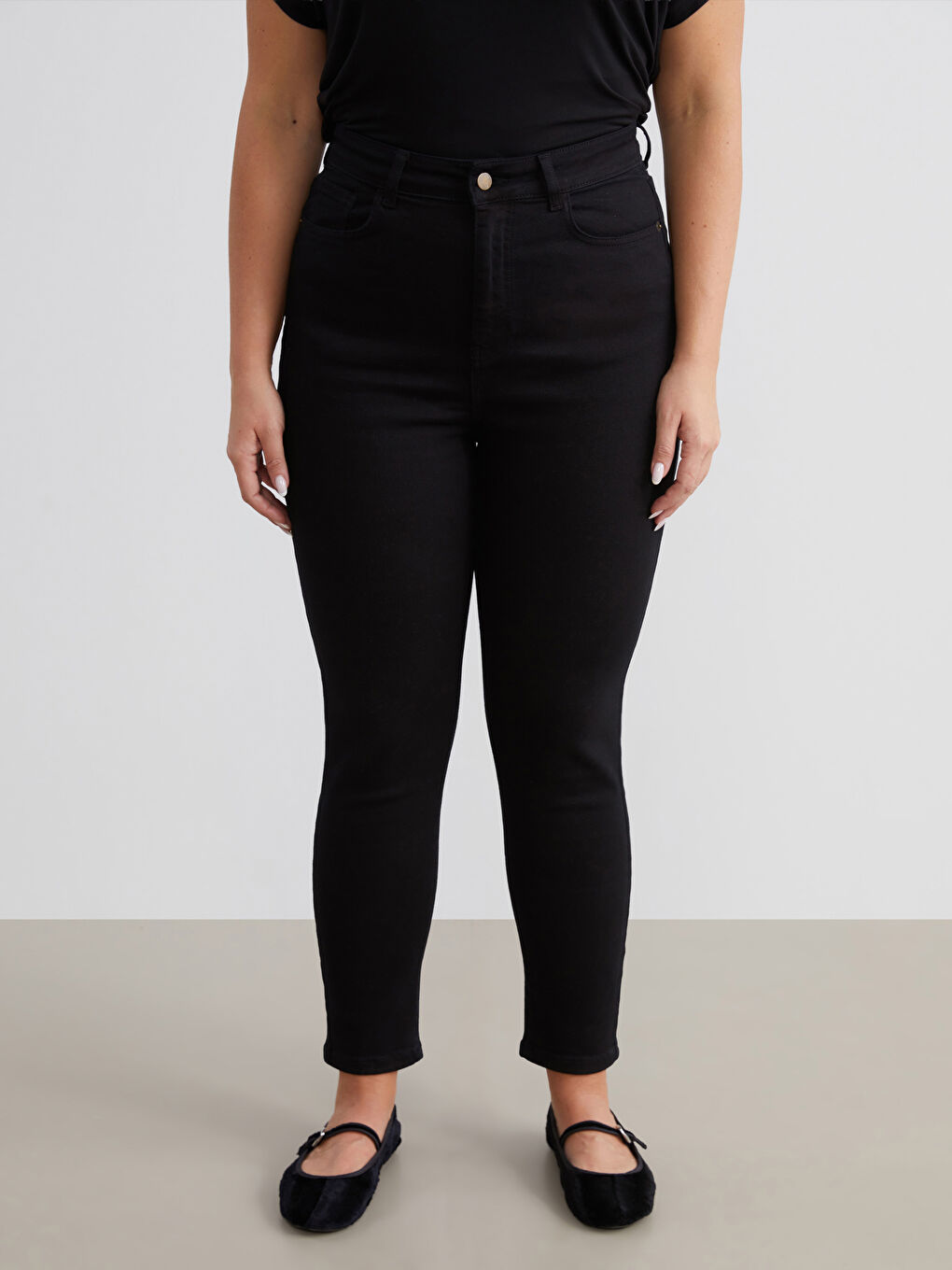 Siyah Yüksek Bel Skinny Fit Kadın Jean Pantolon-1