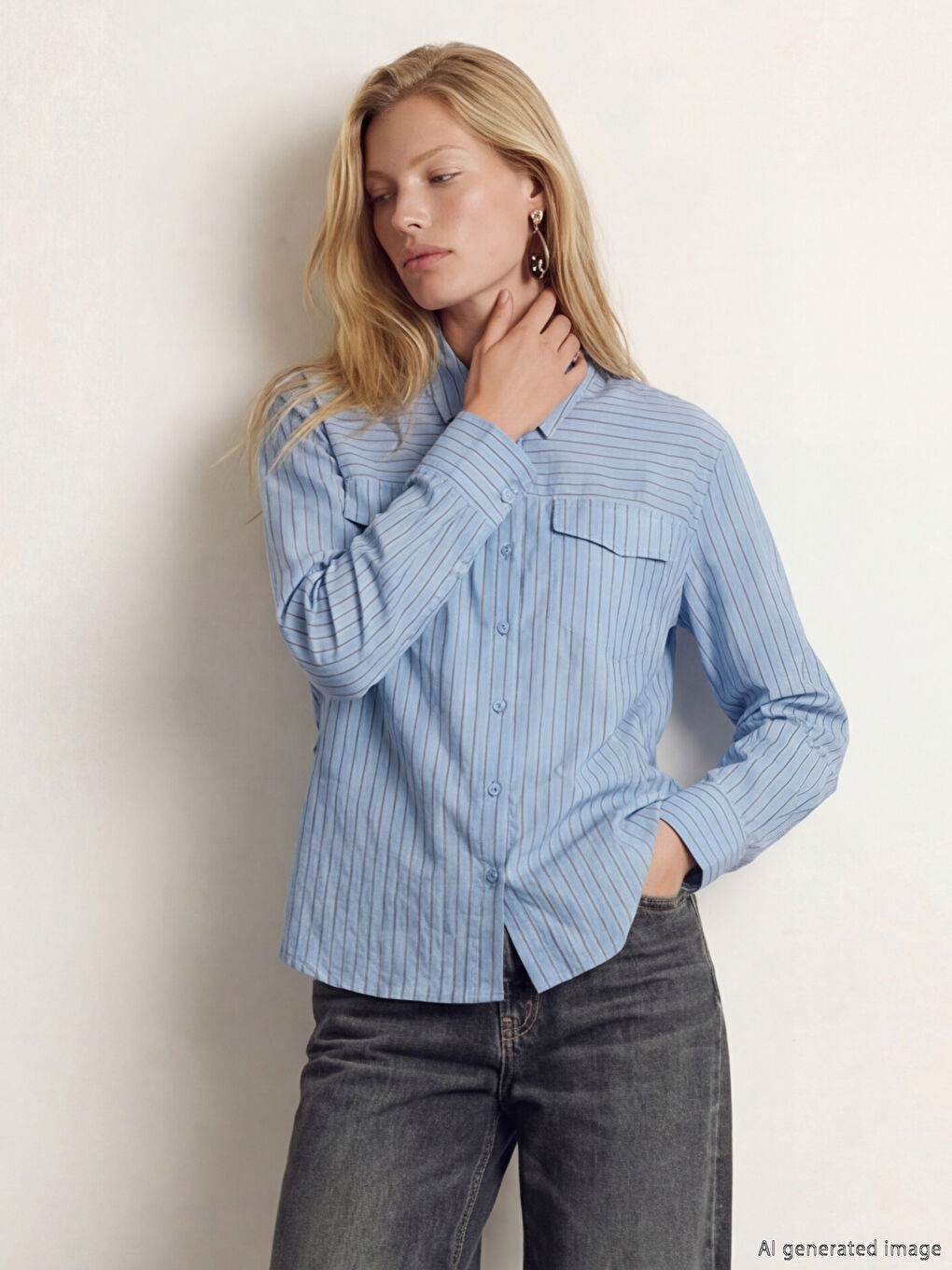Mavi Çizgili Kadın Gömlek