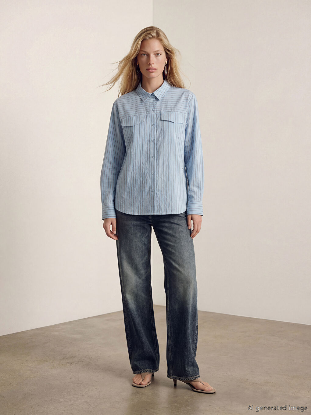 Mavi Çizgili Kadın Gömlek-1