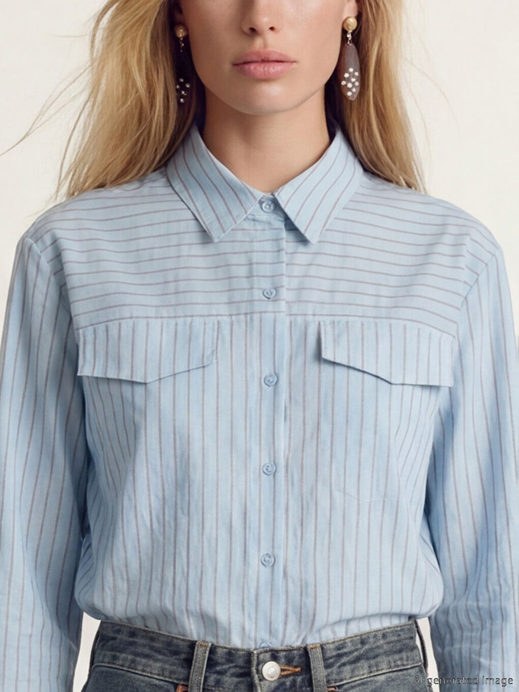 Mavi Çizgili Kadın Gömlek-2