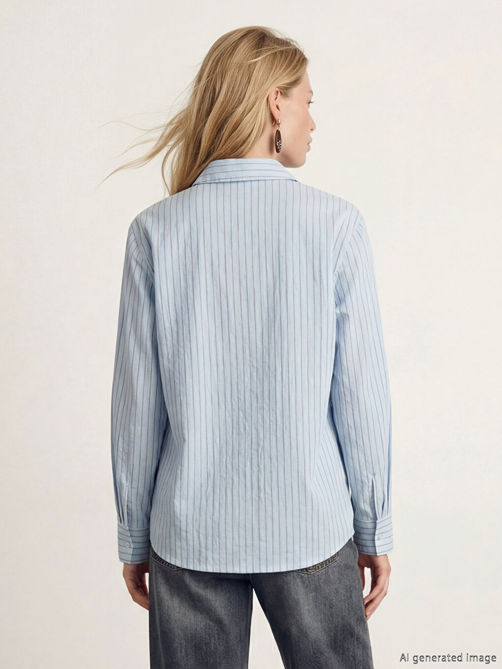 Mavi Çizgili Kadın Gömlek-3