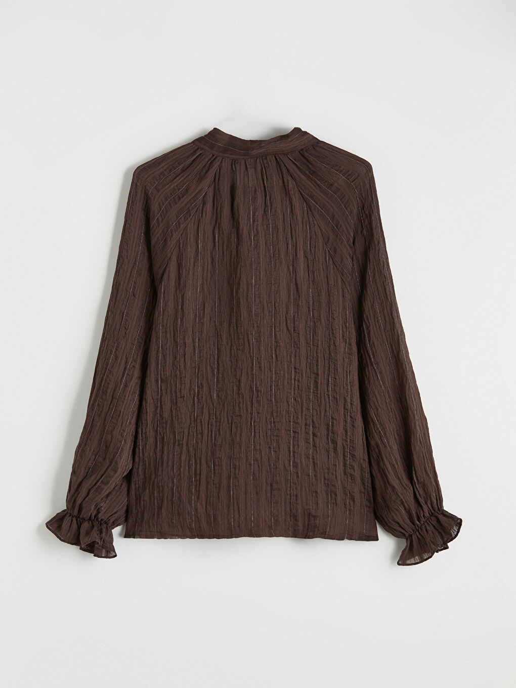 Kahverengi Fular Yakalı Dokulu Kadın Gömlek-3