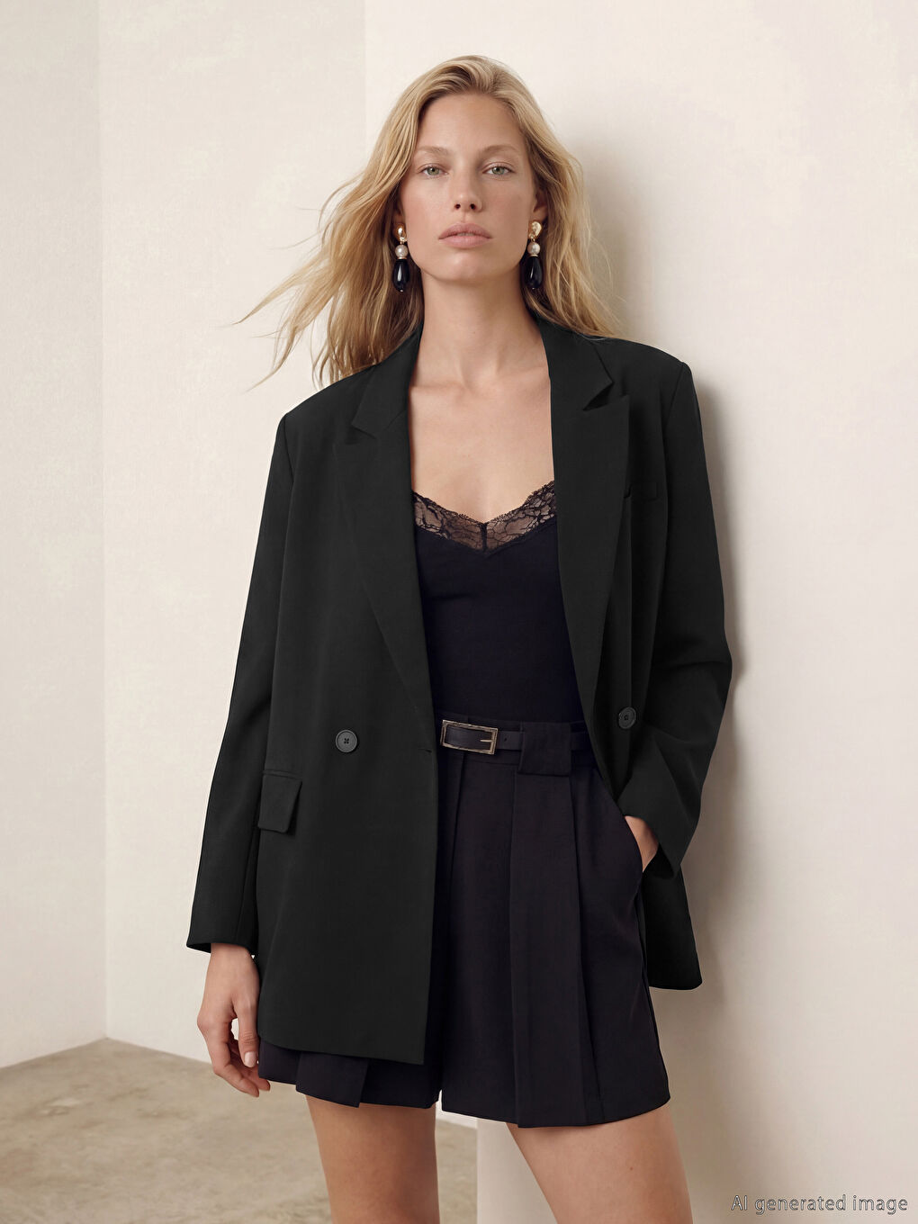 Siyah Kruvaze Yaka Kadın Blazer Ceket