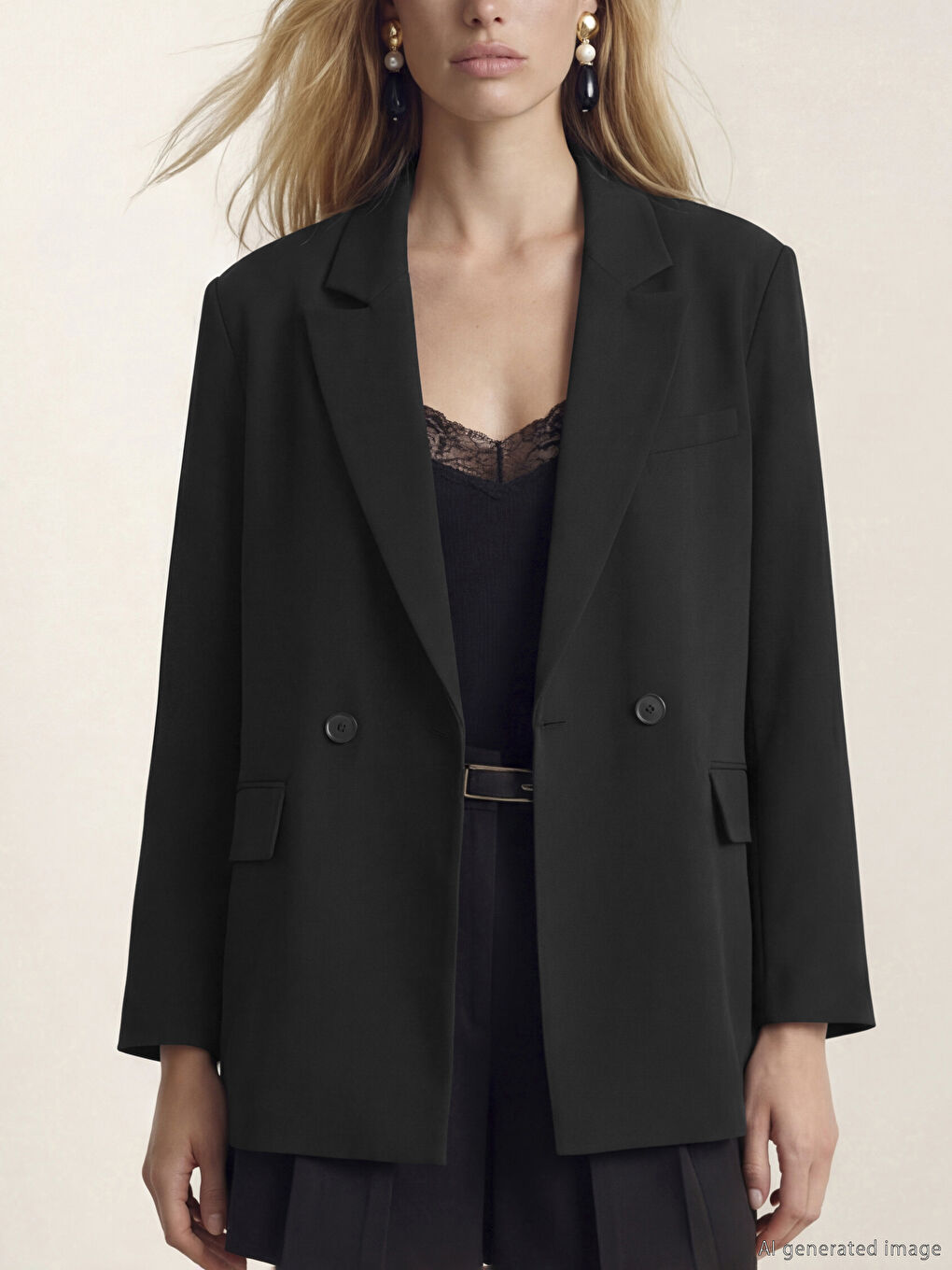 Siyah Kruvaze Yaka Kadın Blazer Ceket-2