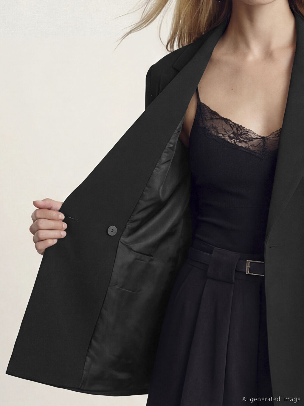 Siyah Kruvaze Yaka Kadın Blazer Ceket-3