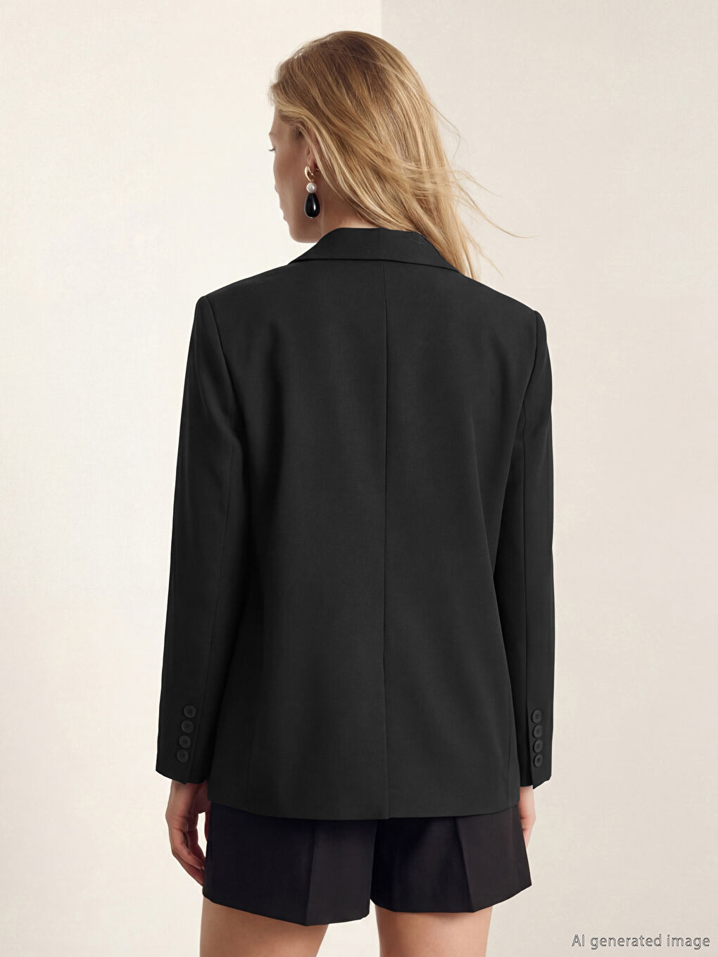 Siyah Kruvaze Yaka Kadın Blazer Ceket-4