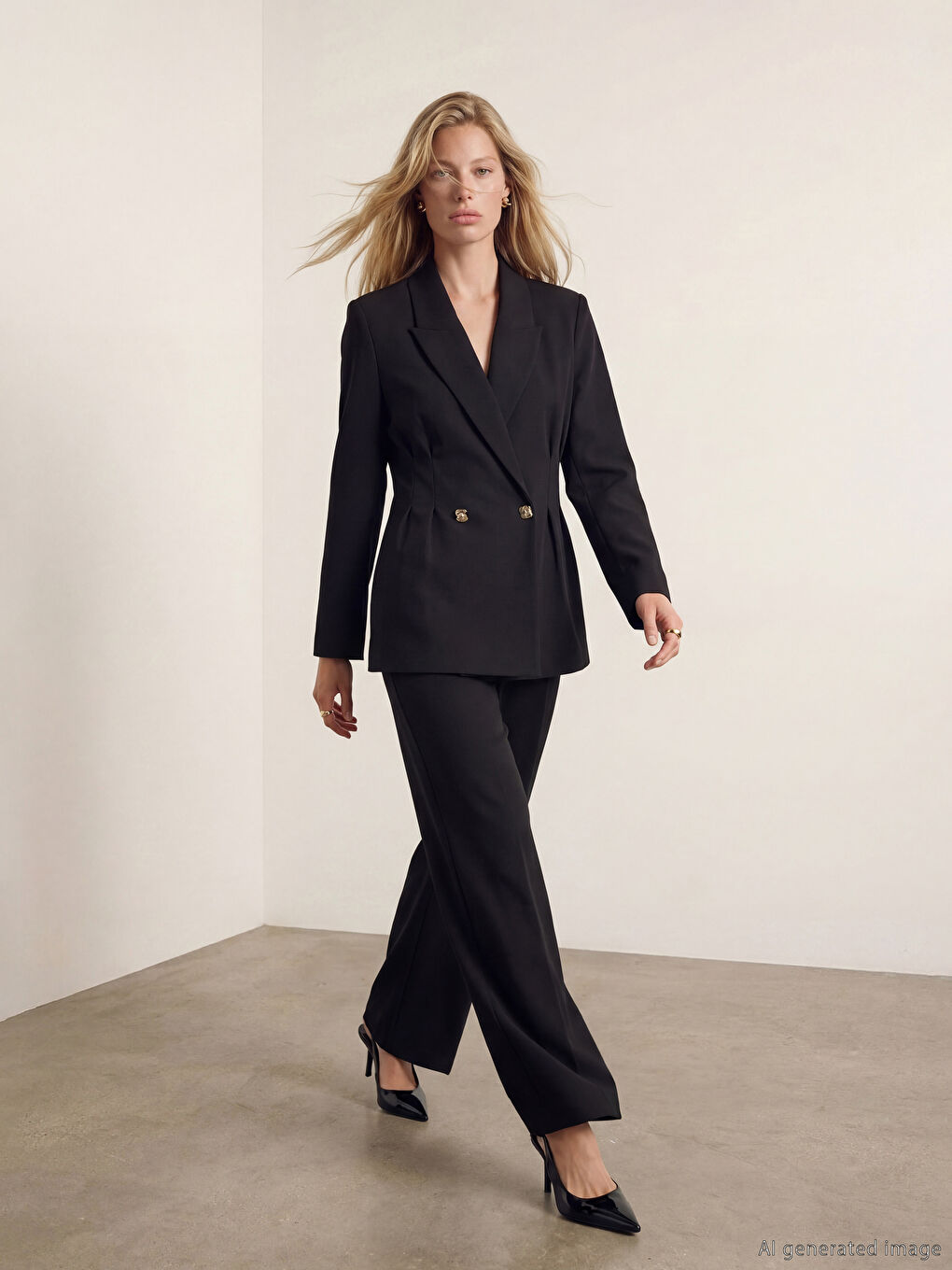 Siyah Standart Fit Kadın Pileli Kumaş Pantolon