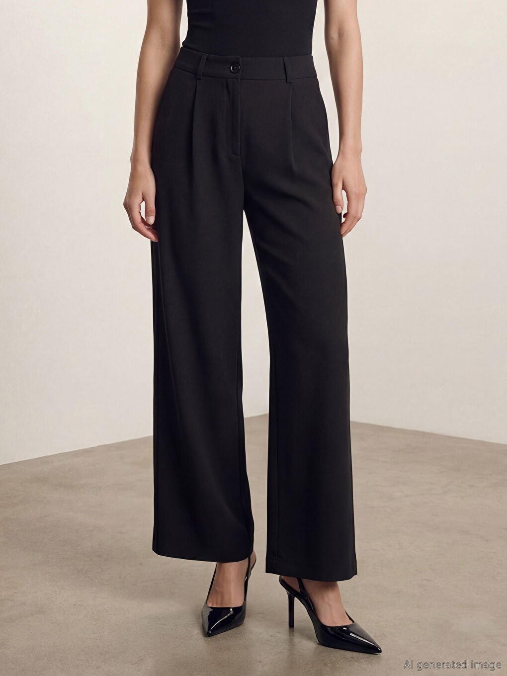 Siyah Standart Fit Kadın Pileli Kumaş Pantolon-1