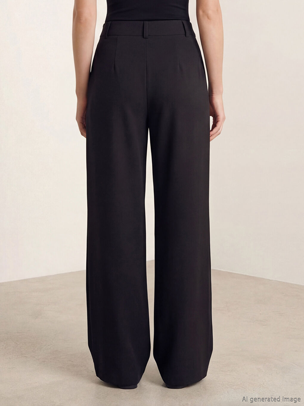 Siyah Standart Fit Kadın Pileli Kumaş Pantolon-3