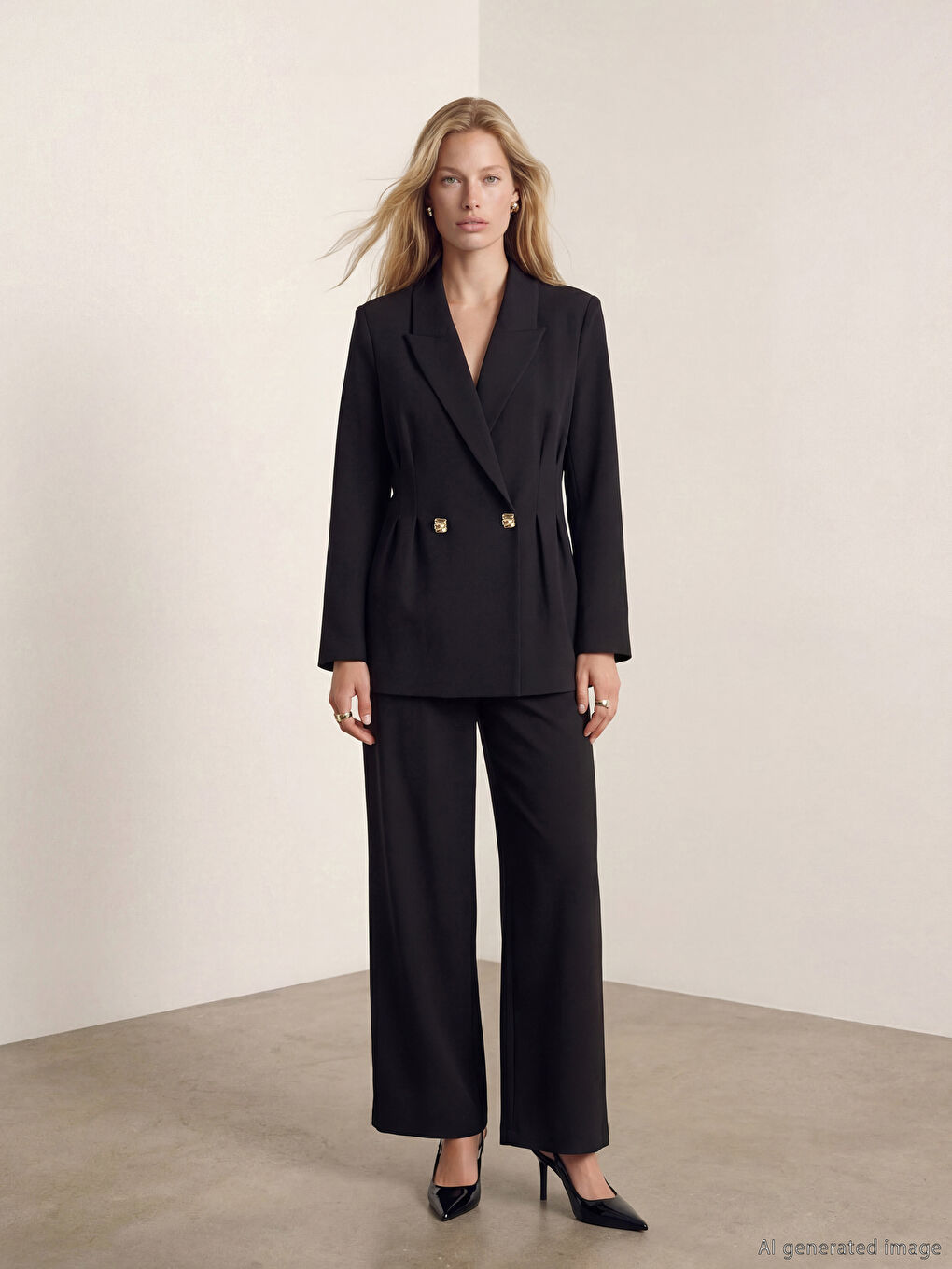 Siyah Kruvaze Yaka Kadın Blazer Ceket-1