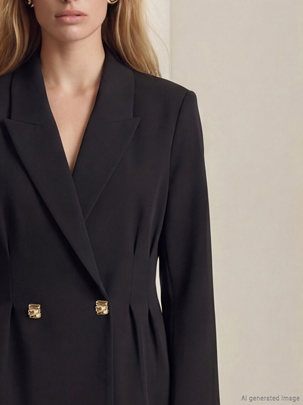 Siyah Kruvaze Yaka Kadın Blazer Ceket-2