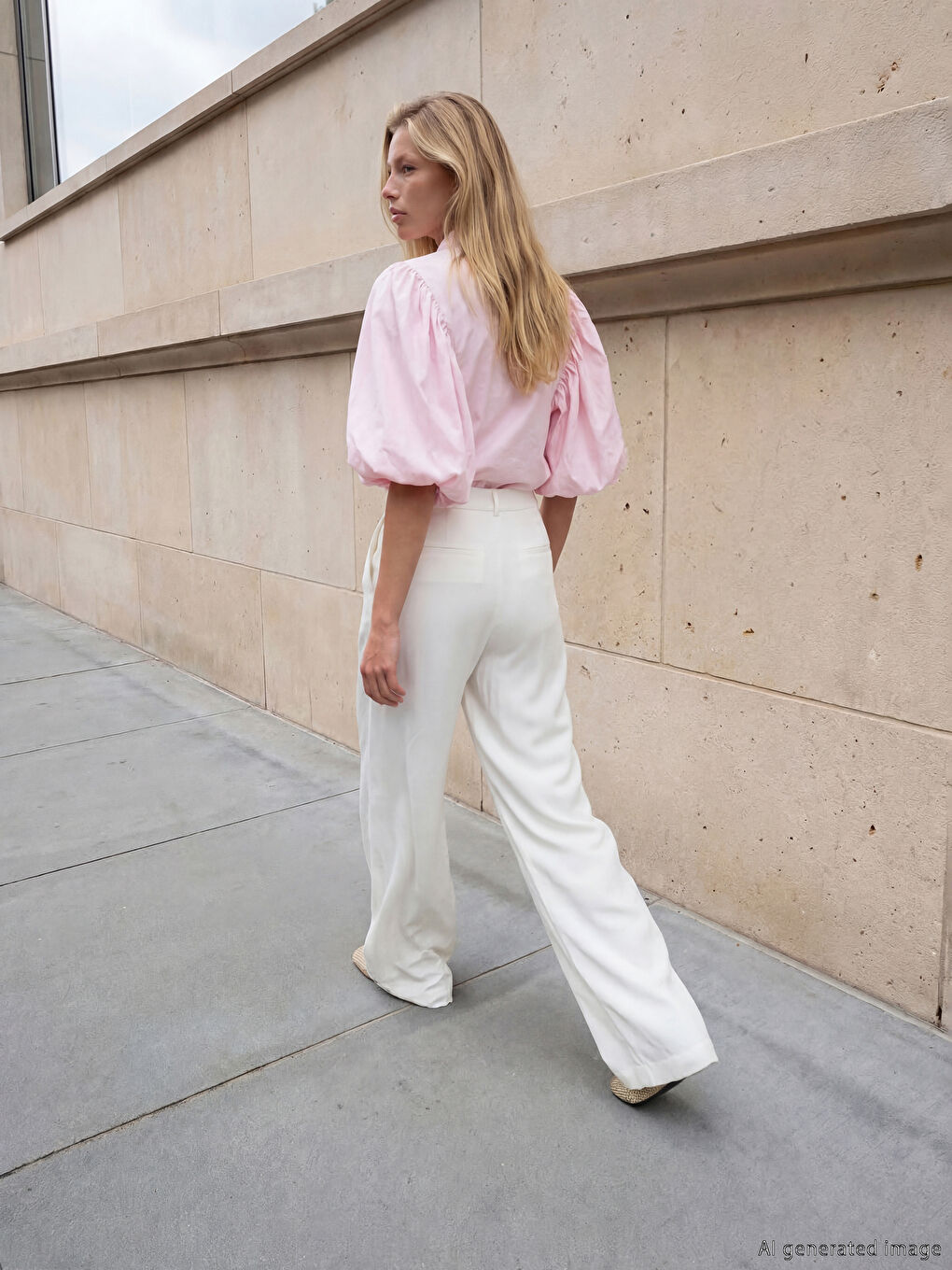 Ekru Yüksek Bel Kadın Pileli Kumaş Pantolon-1