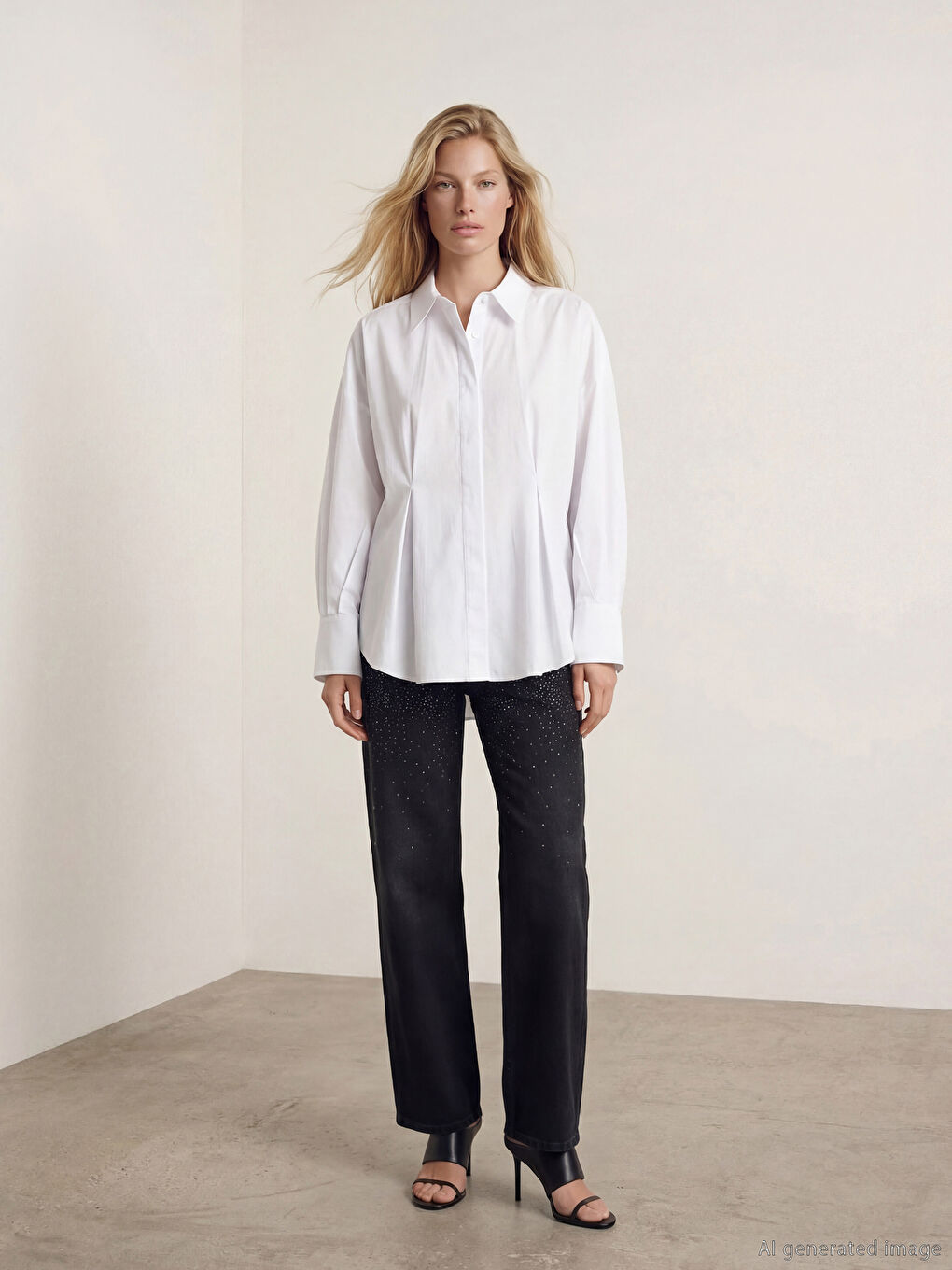 Beyaz Pens Detaylı Kadın Gömlek-1