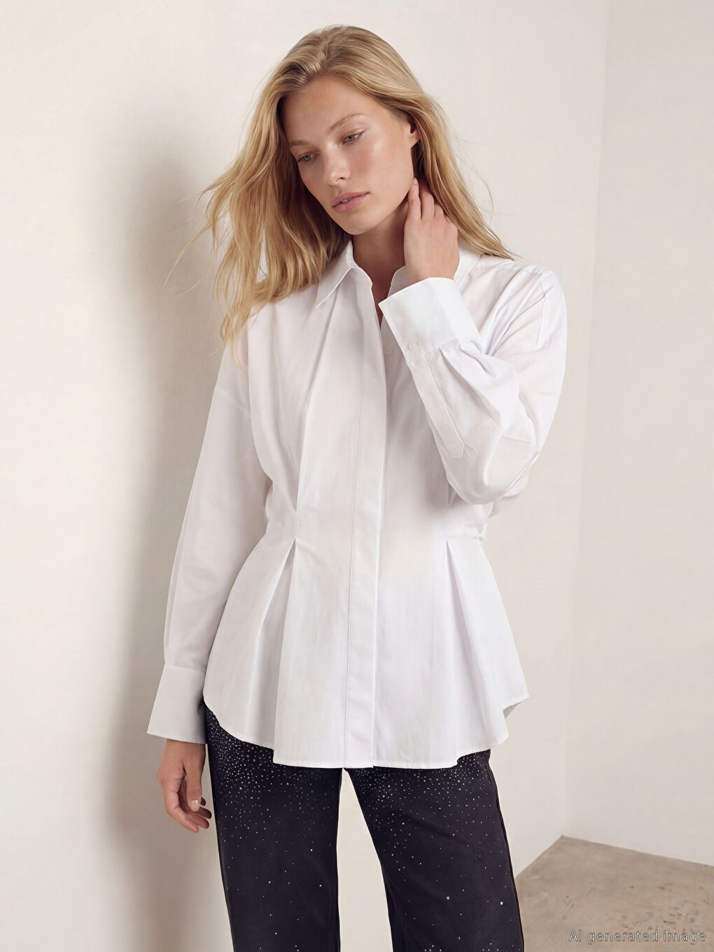 Beyaz Pens Detaylı Kadın Gömlek
